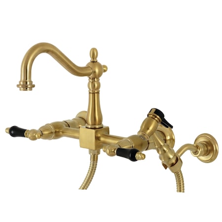 Kingston Brass Duchess Wall Mnt Bridge Kitchen Faucet W/Brass Sprayer, Brass KS1267PKLBS